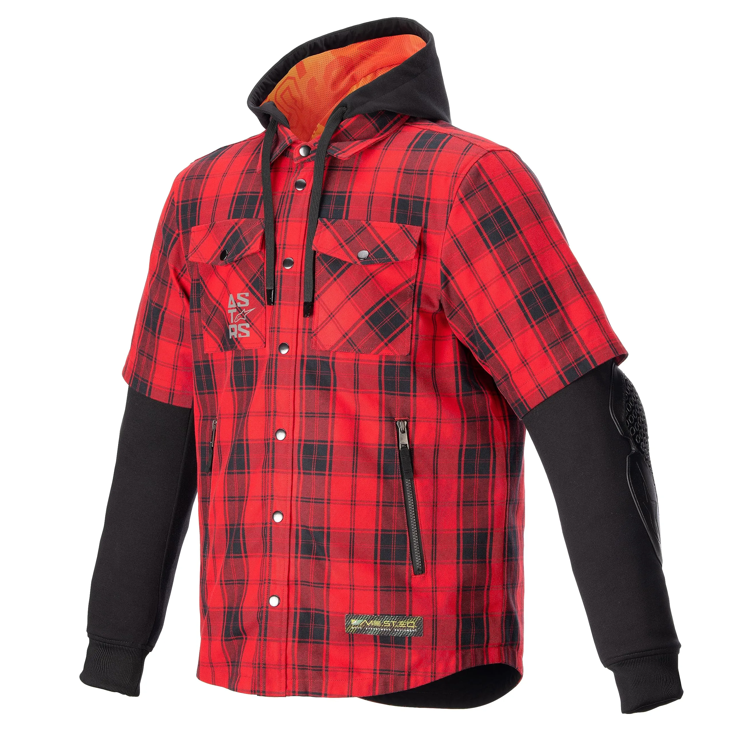 Alpinestars MO.ST.EQ Tartan Motorcycle Jacket - Flame Red/Black/Small, Water-Repellent, Armor-Equipped