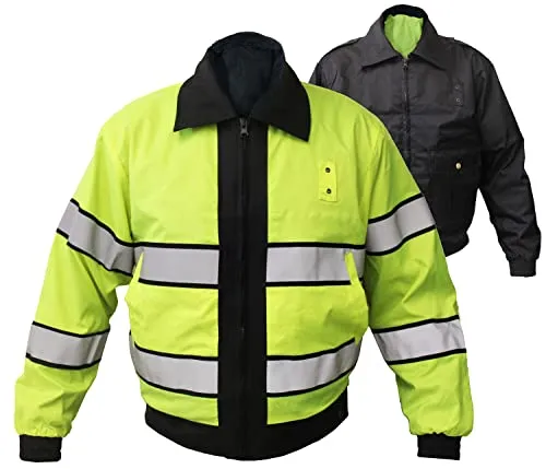 High Visibility Lime Green & Black Lightweight Water-Resistant Reversible Jacket for Men