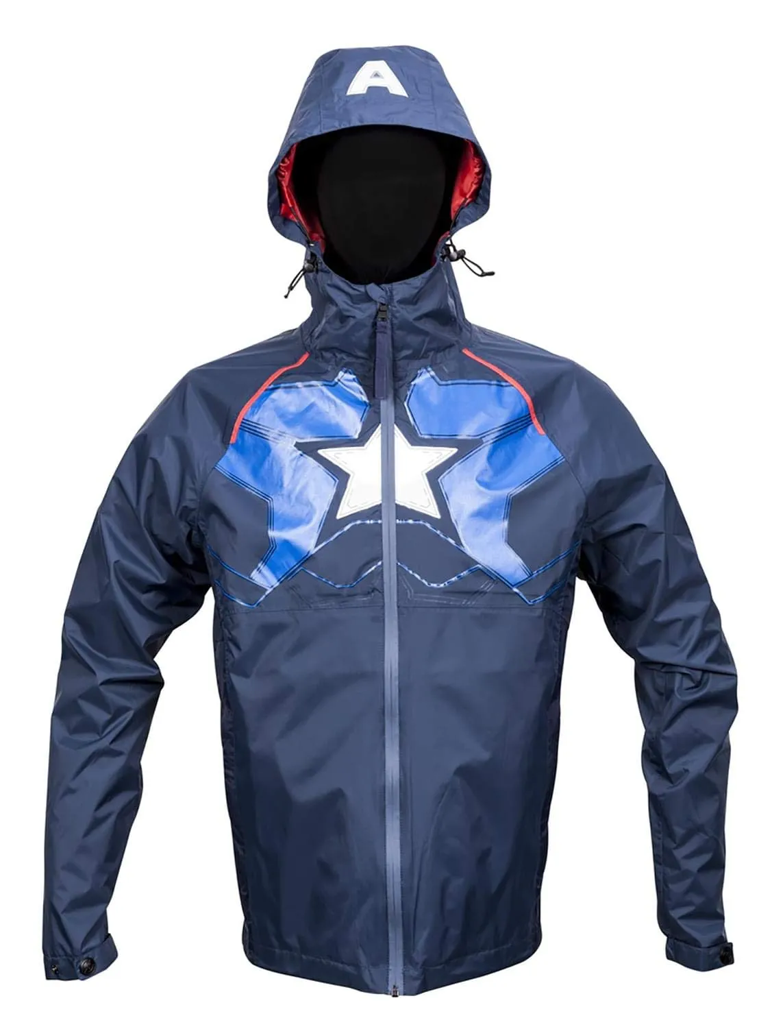 Marvel Captain America Men's X-Large Zip Raincoat Hooded Jacket - Waterproof & Breathable