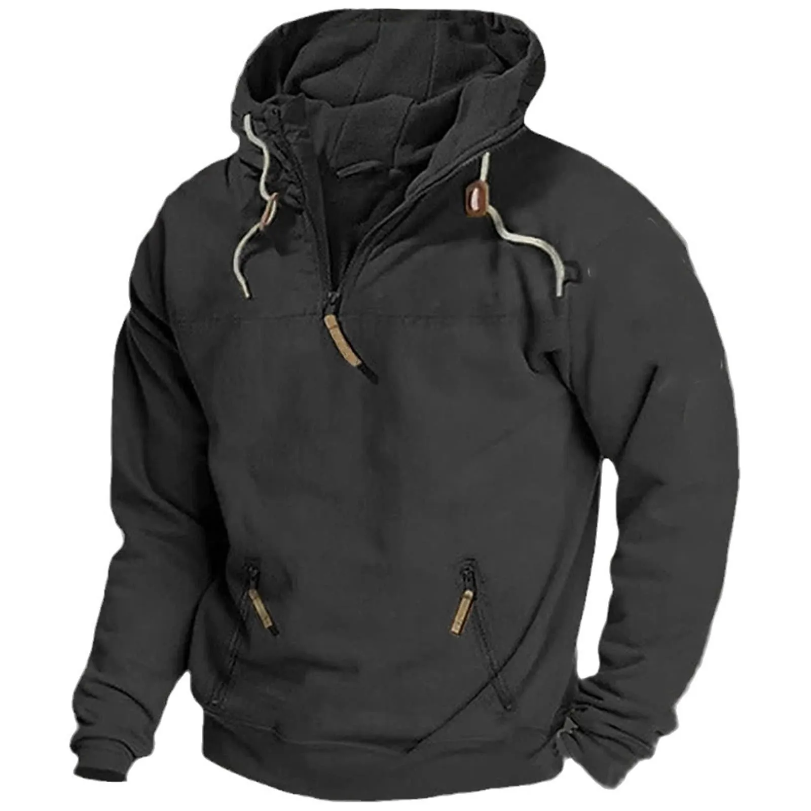 Men Tactical Sweatshirt Quarter Zip Cargo Pullover Hoodie Cotton-Blend Outdoor Shirt, Small