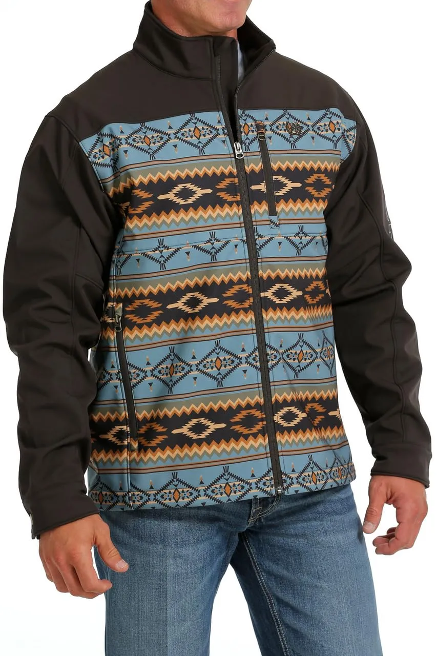 Men's 3X Brown Southwestern Striped Softshell Jacket - Water & Wind Resistant, Zip Pockets