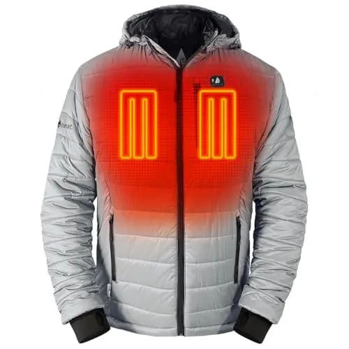 Men's 5V Insulated Heated Jacket with Detachable Hood, Battery Pack, Small, ActionHeat