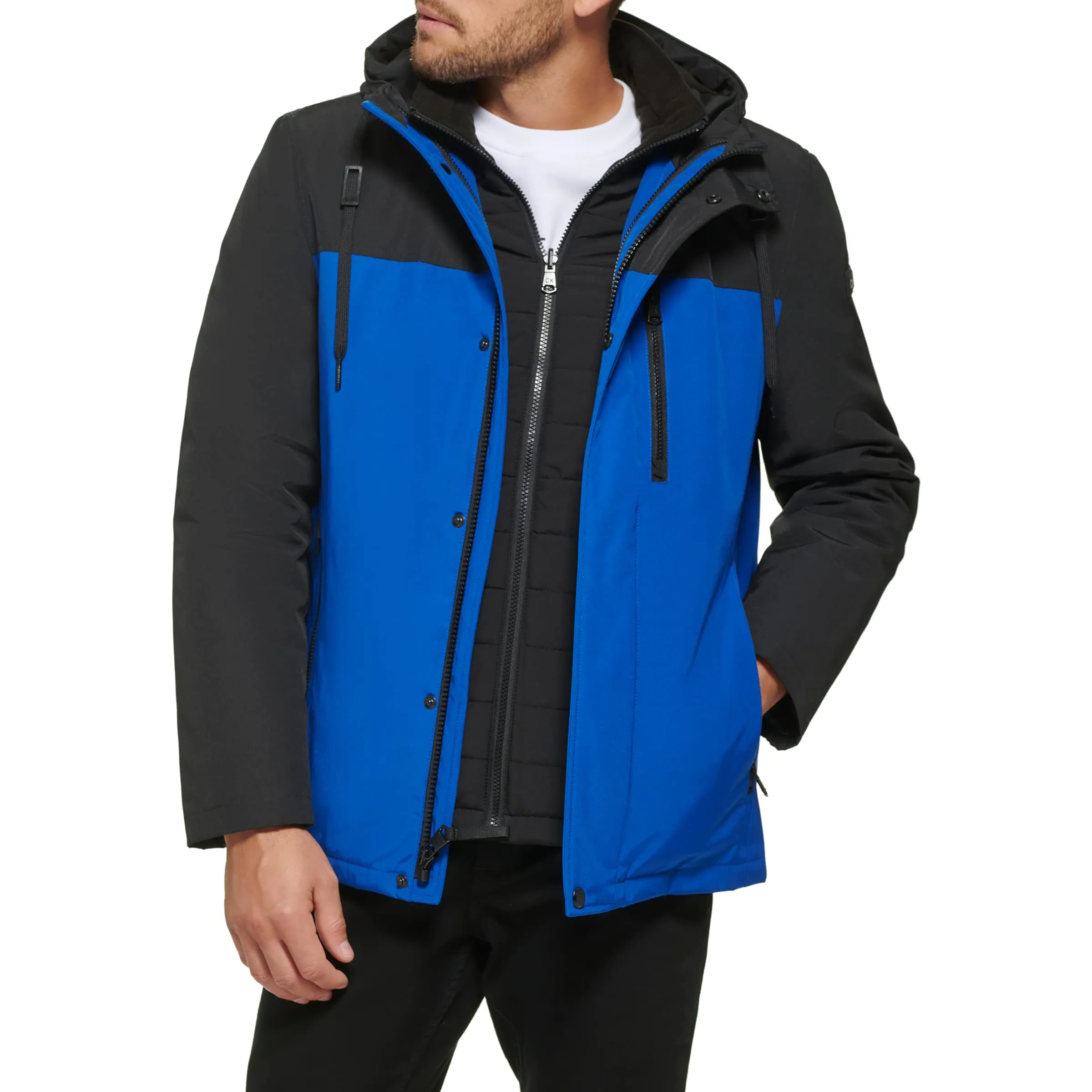 Men's Arctic Faille 3-in-1 Systems Jacket - Small, Hooded, Water Resistant, Calvin Klein