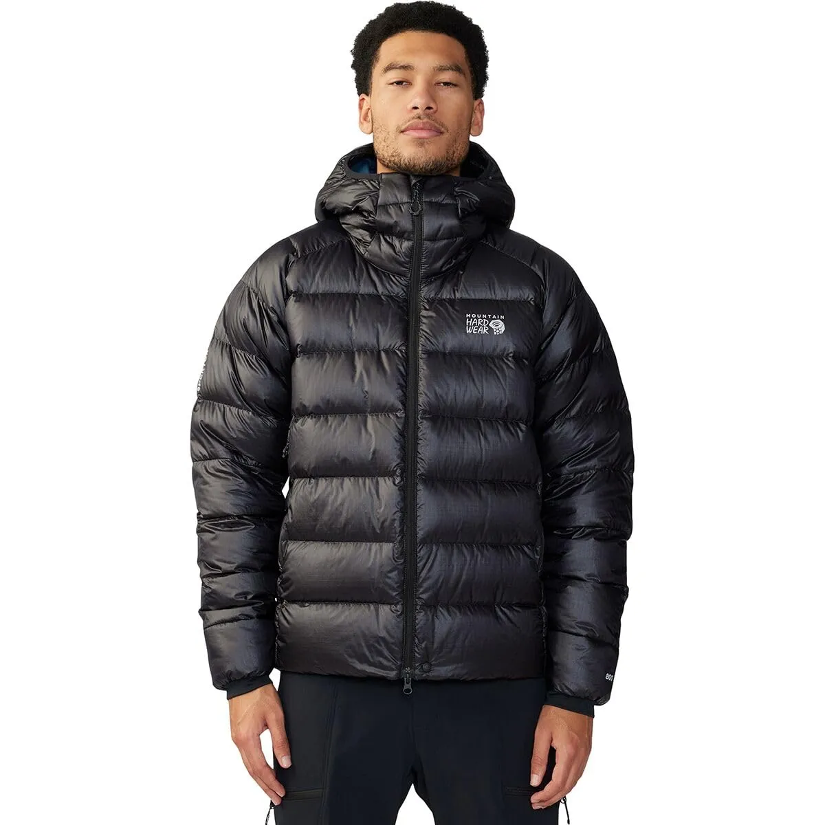 Men's Black Phantom Alpine Down Hooded Jacket - Ultralight, Water-Resistant, 800-Fill Down Insulation