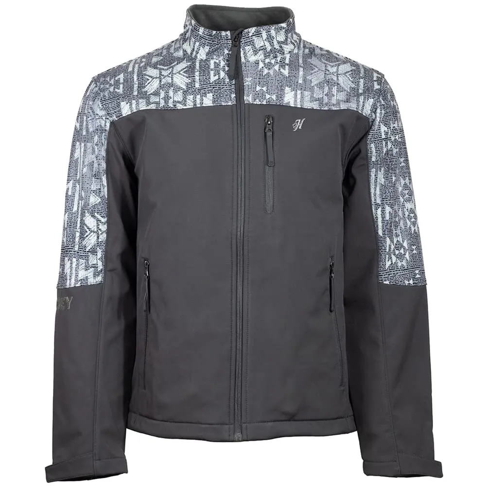 Men's Charcoal/Aztec Performance Zip-Front Softshell Jacket - Small by HOOEY