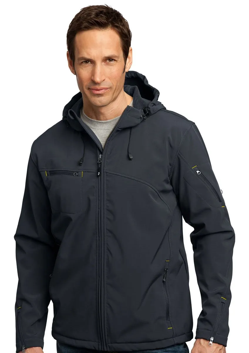 Men's Charcoal/Lemon Yellow Hooded Soft Shell Jacket, X-Large - Waterproof & Breathable