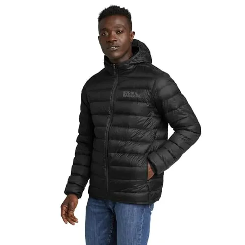 Men's CirrusLite Down Hooded Jacket, Black Recycled, Large Regular - Warm, Ultralight, Eco-Friendly