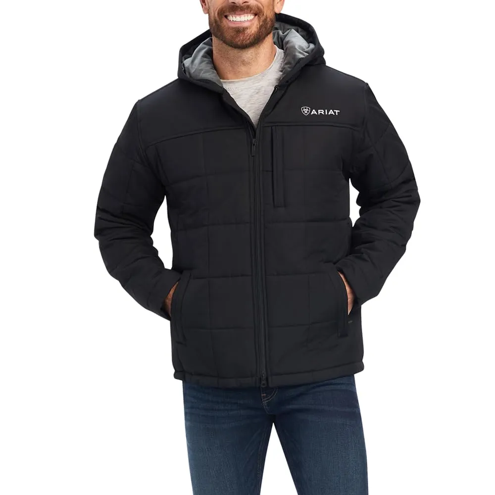 Mens Crius Hooded Insulated Jacket - M Black, Water-Resistant, Lightweight Warmth, Ariat