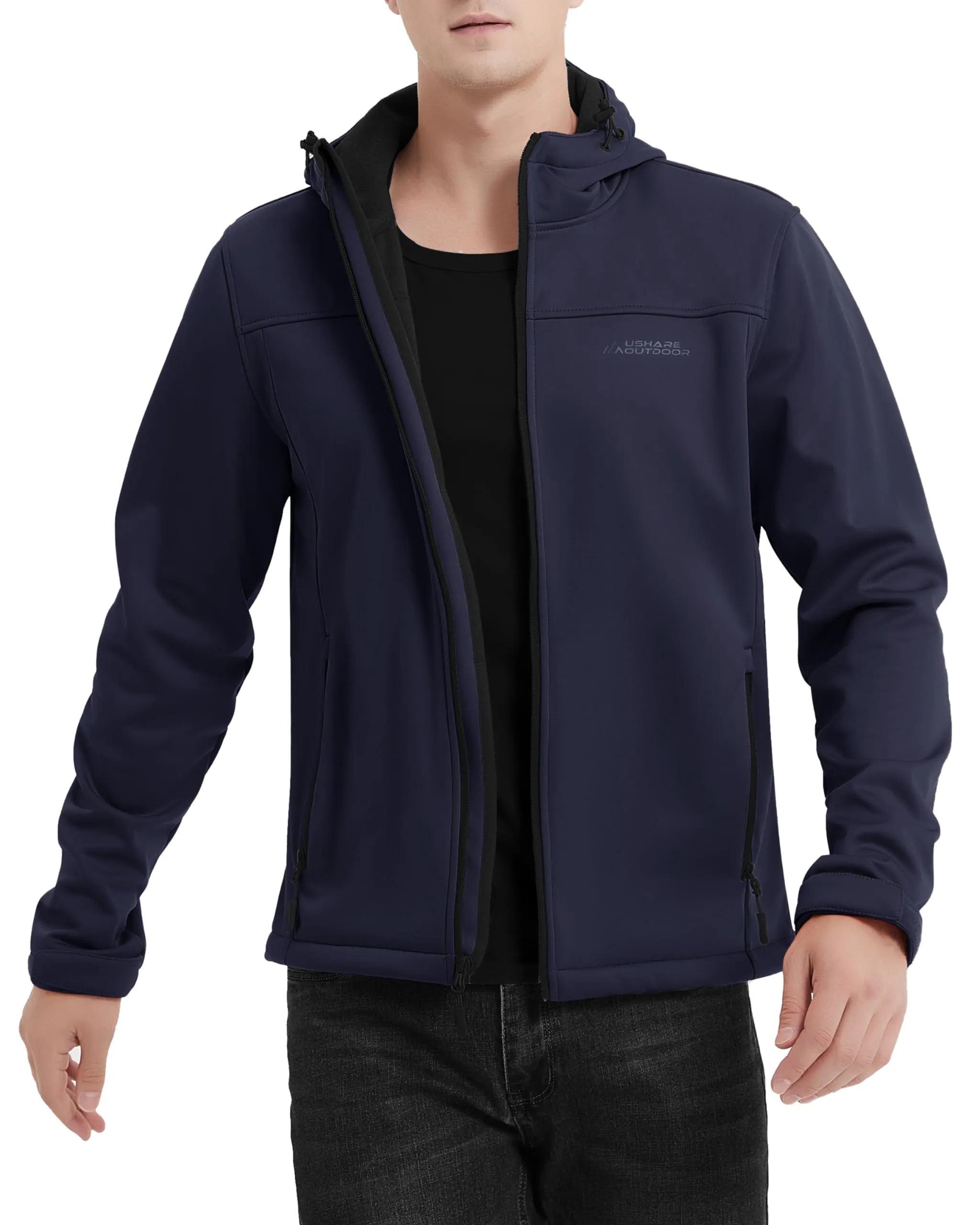 Men's Fleece Lined Softshell Jacket - Water Resistant Winter Windbreaker, Hooded, Small, ATLASLAVA