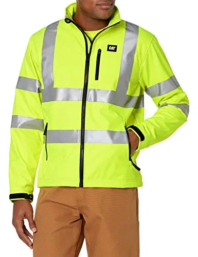 Men's Hi-vis Softshell Jacket Caterpillar Large - Water Resistant, Breathable, Reflective Safety Gear