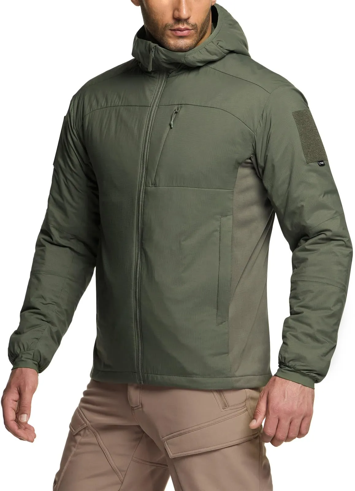 Men's Insulated Hooded Tactical Jacket - Lightweight, Water Resistant, Full Zip, X-Small