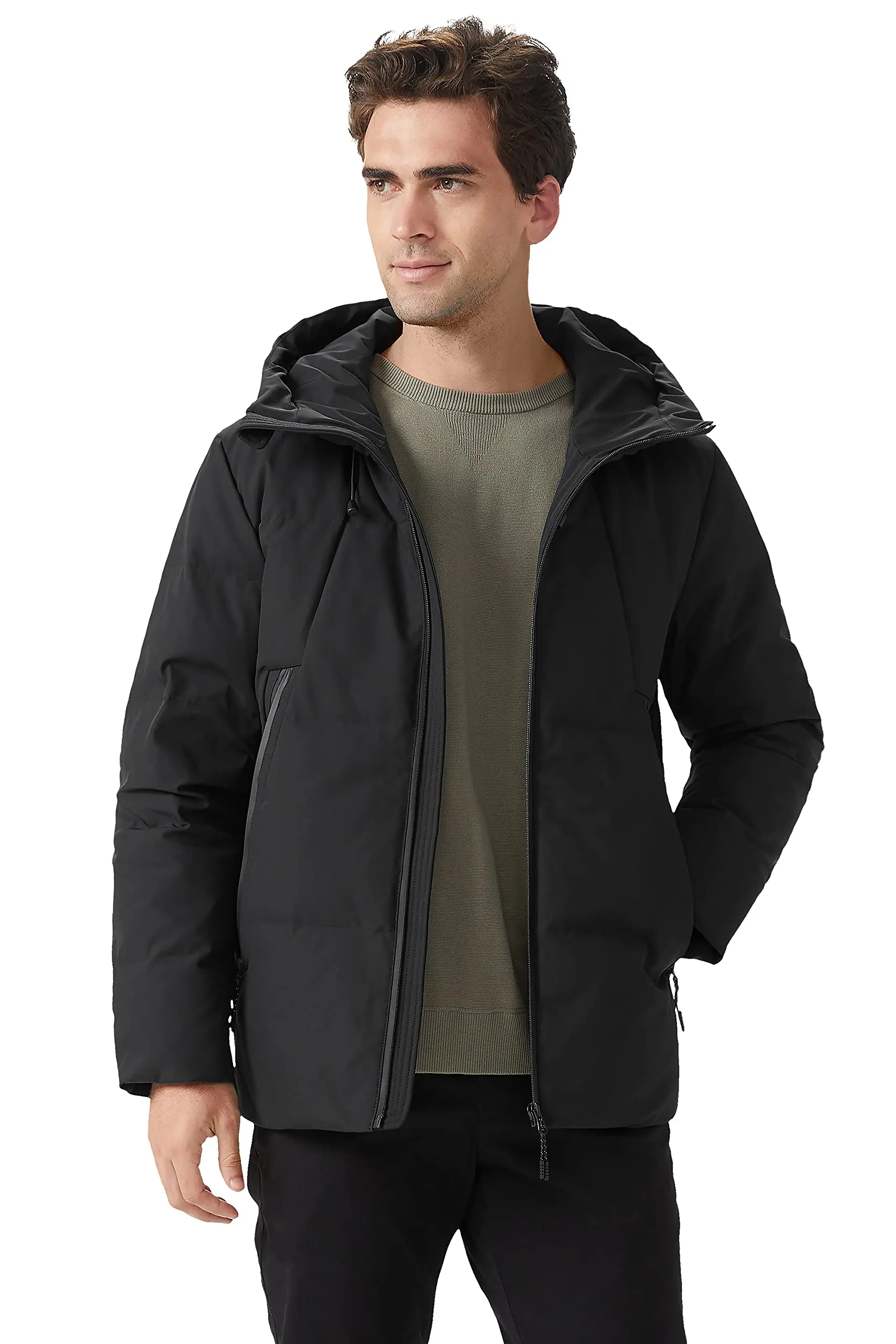 Men's Insulated Warm Hooded Puffer Down Jacket Winter Coat - Small, Water-Resistant, Stylish