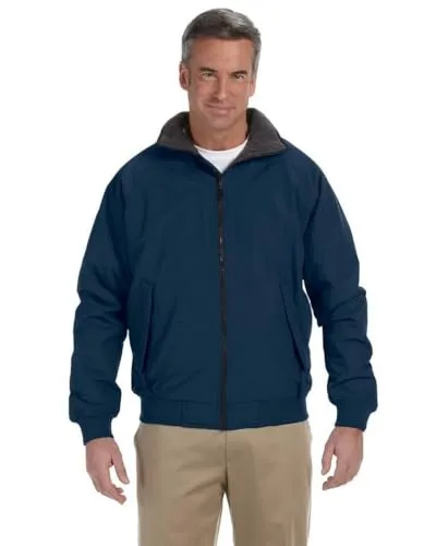 Men's Large Navy Three-Season Zipper Shell Jacket with Microfleece Lining and Lightweight Insulation