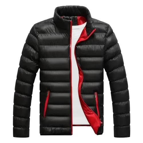 Men's Lightweight Insulated Puffer Jacket XXL-5XL for Cold Weather, Packable Black Coat