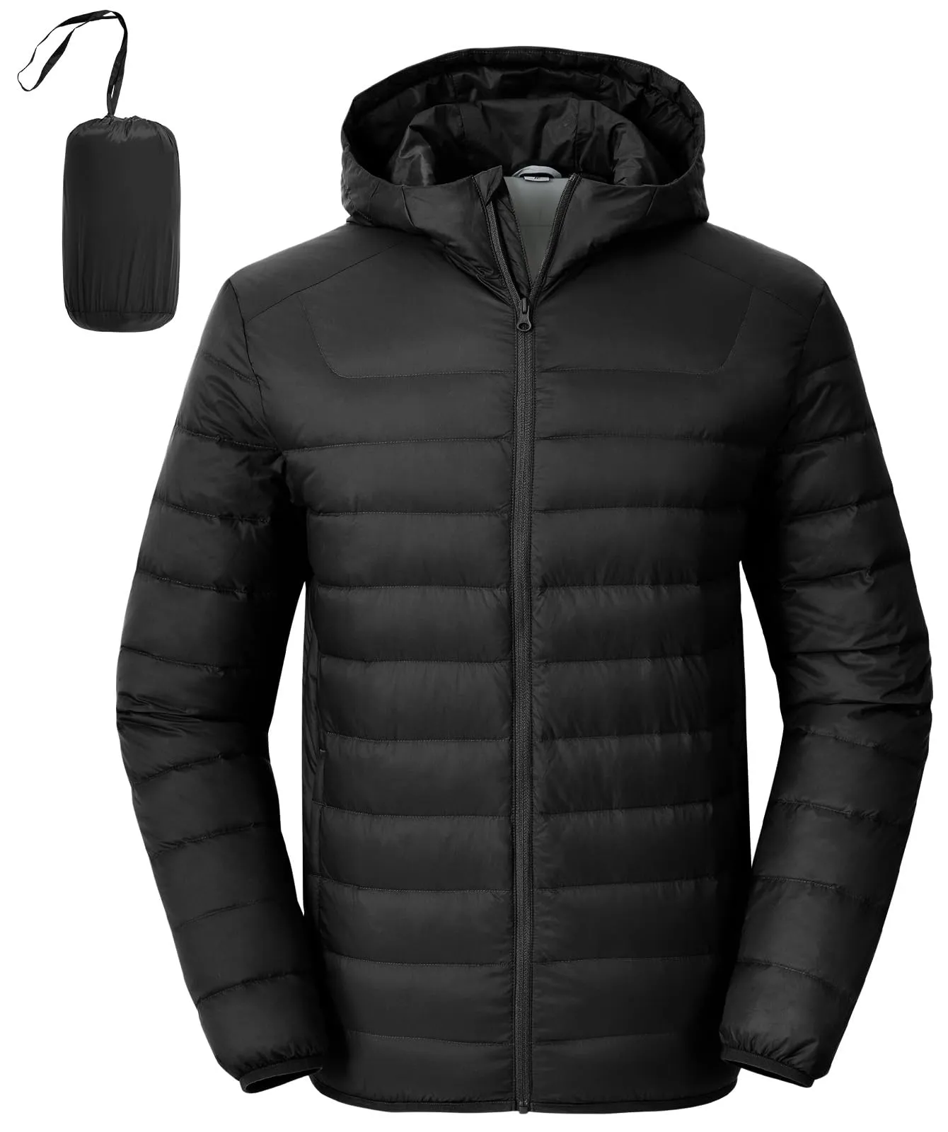 Men's Lightweight Packable Down Puffer Jacket with Hood - Small, Insulated, Water-Resistant