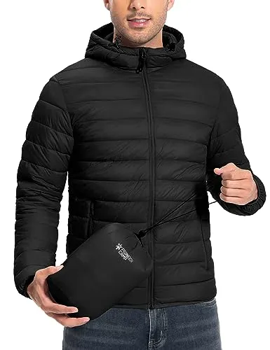 Mens Lightweight Packable Puffer Jacket Hooded Insulated Thermal for Running Travel Small