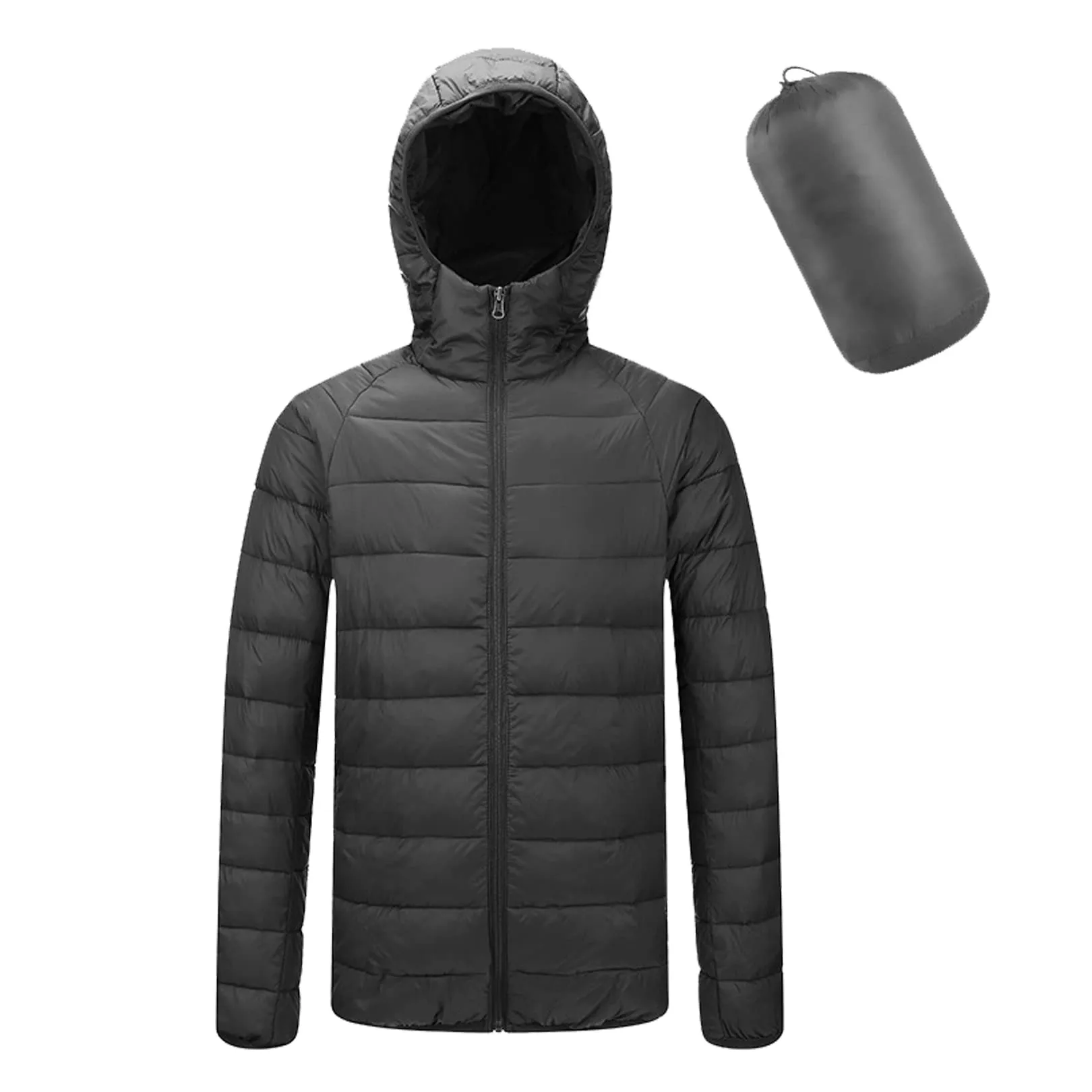 Men's Lightweight Packable Quilted Hooded Puffer Jacket - Water-Resistant Down Coat, X-Small