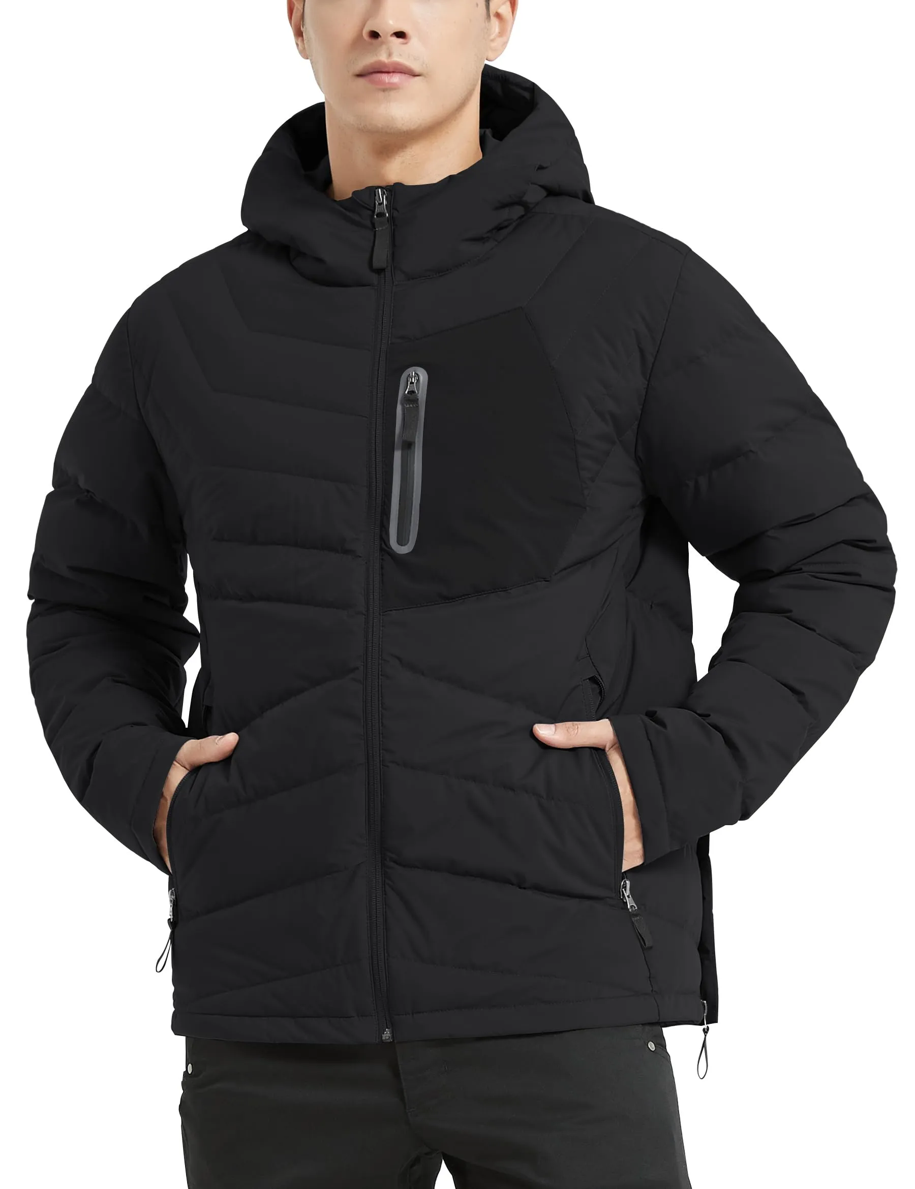 Men's Lightweight Puffer Jacket - Insulated, Water-Resistant, Outdoor Winter Down Jacket, Large