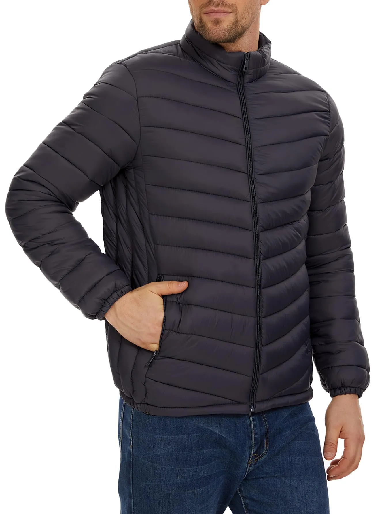 Men's Lightweight Quilted Puffer Jacket - Water Resistant Windbreaker, Warm Winter Coat, Small