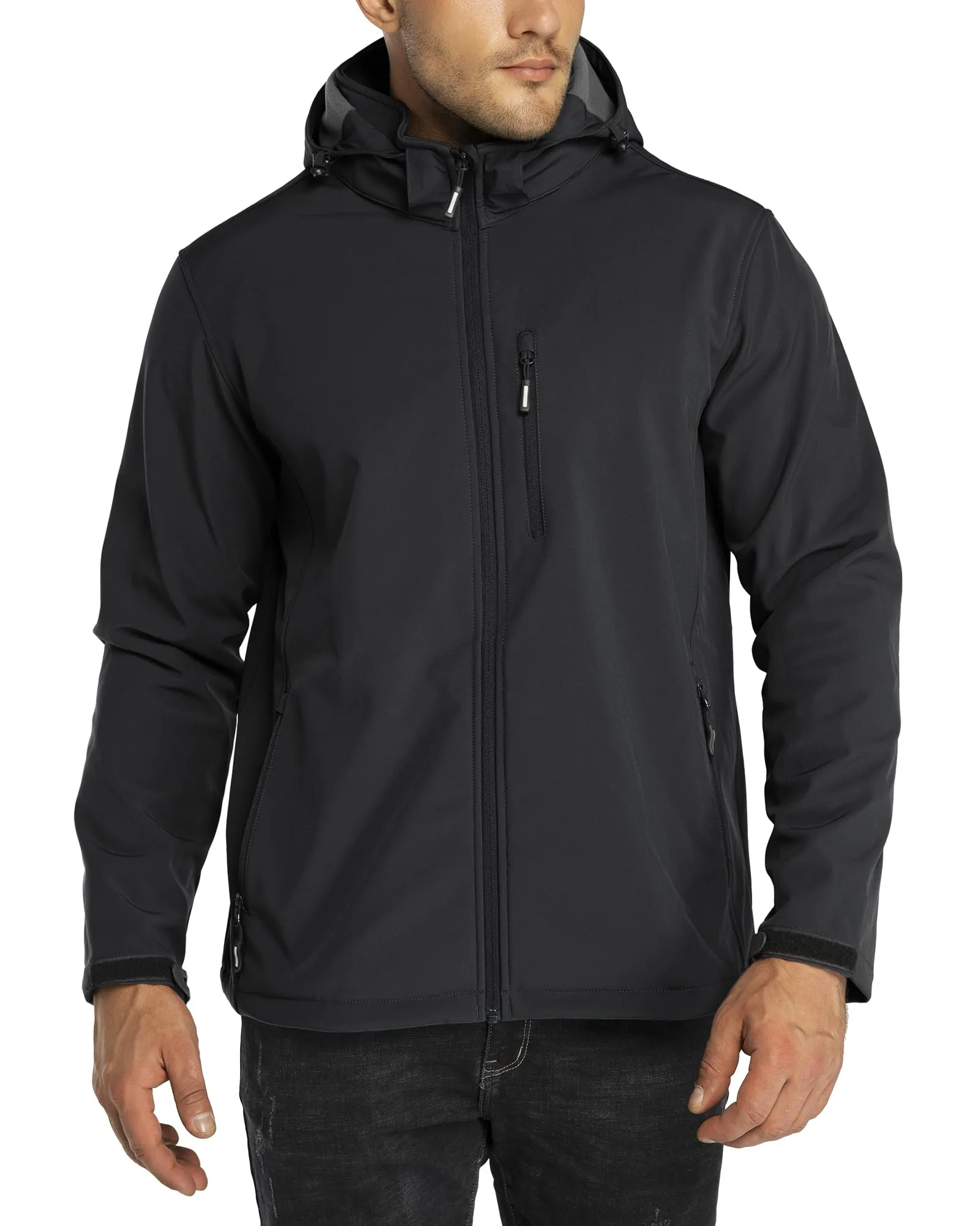 Men's Lightweight Water Resistant Softshell Jacket - Fleece Lined Hooded Windbreaker, Medium