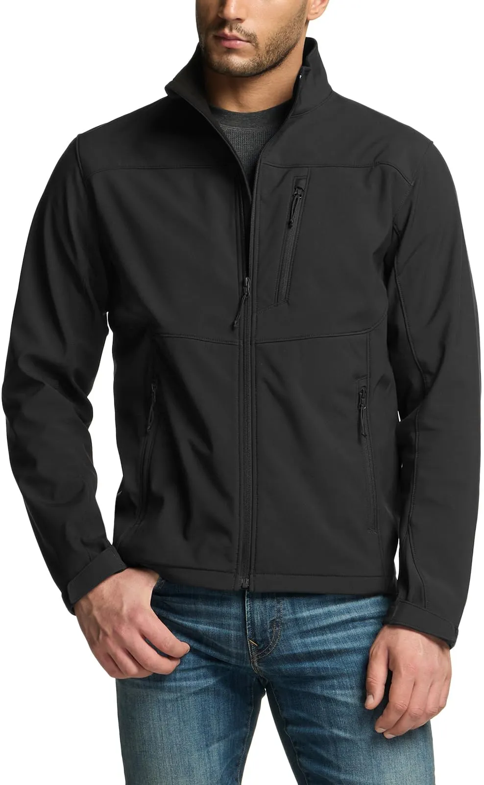 Men's Medium Full-Zip Softshell Winter Jacket - Waterproof Fleece Lined Athletic Windproof