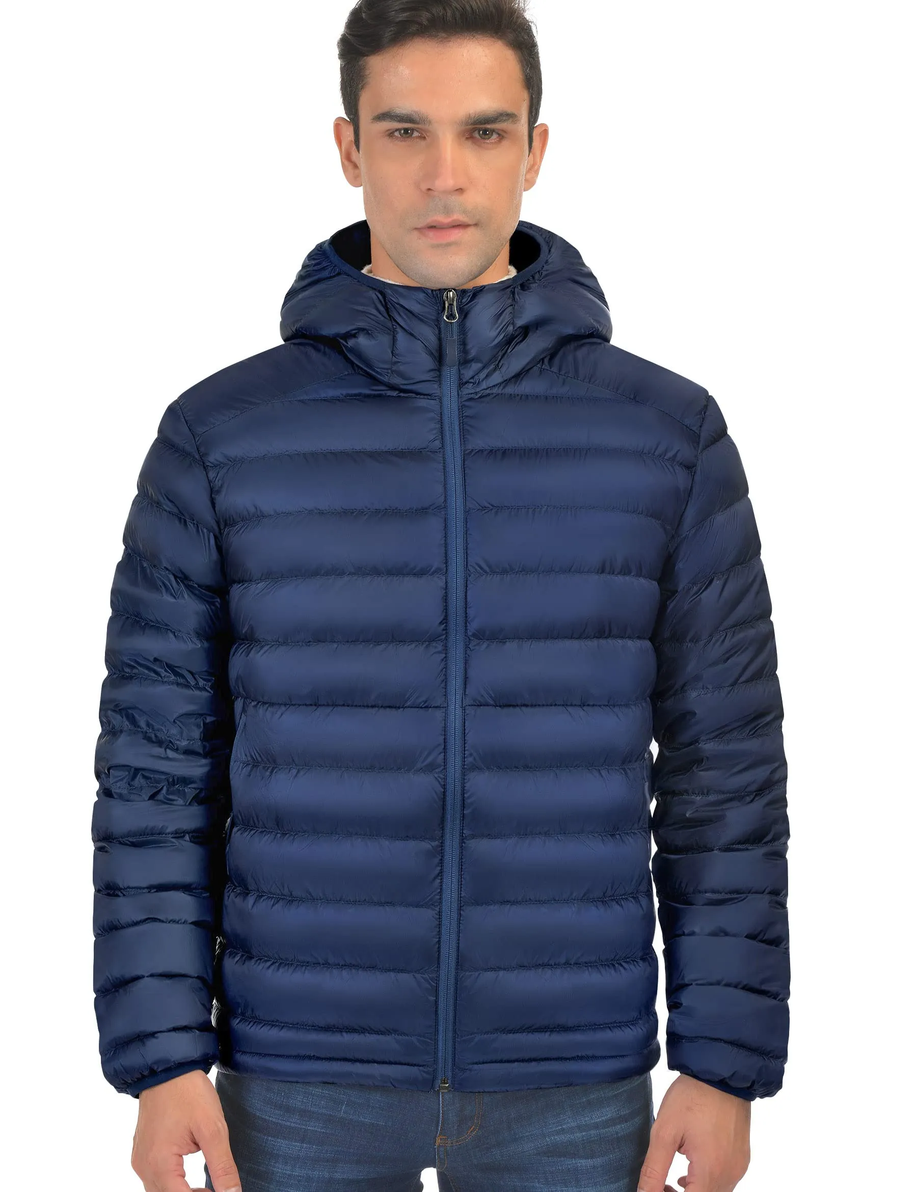 Men's Medium Hooded Down Jacket - Lightweight Water-Resistant Insulated Puffer Coat by Bakery