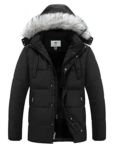 Men's Medium Winter Puffer Coat with Hood, Waterproof Insulation, Warm Padded Jacket