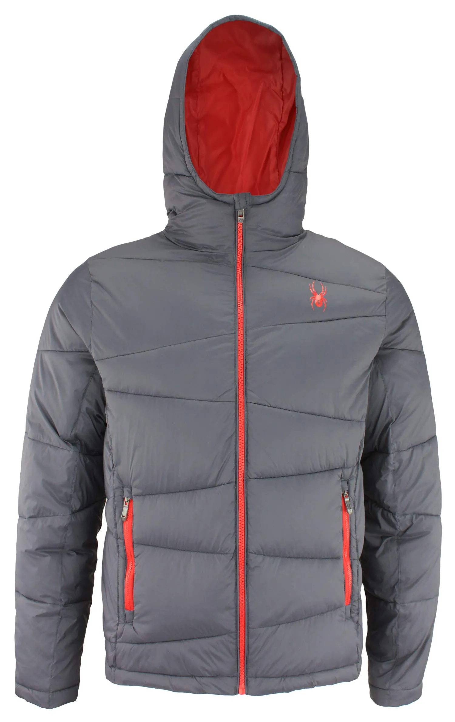 Men's Nexus Puffer Jacket, Large, Polar - Spyder Hydroweb Softshell, Water-Repellent, Adjustable Hood