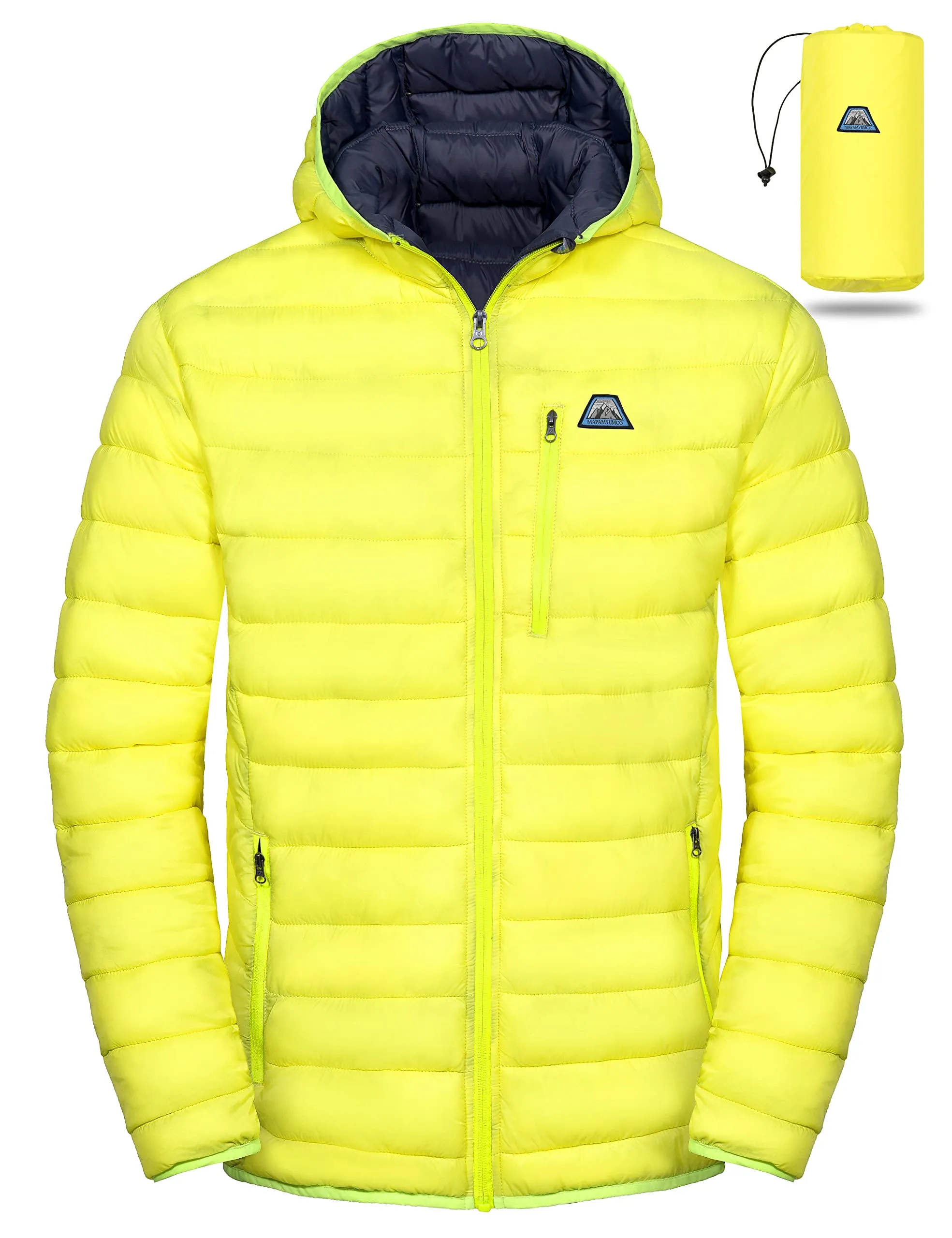 Men's Packable Lightweight Puffer Jacket, Hooded Windproof Winter Coat, Small, Mapamyumco