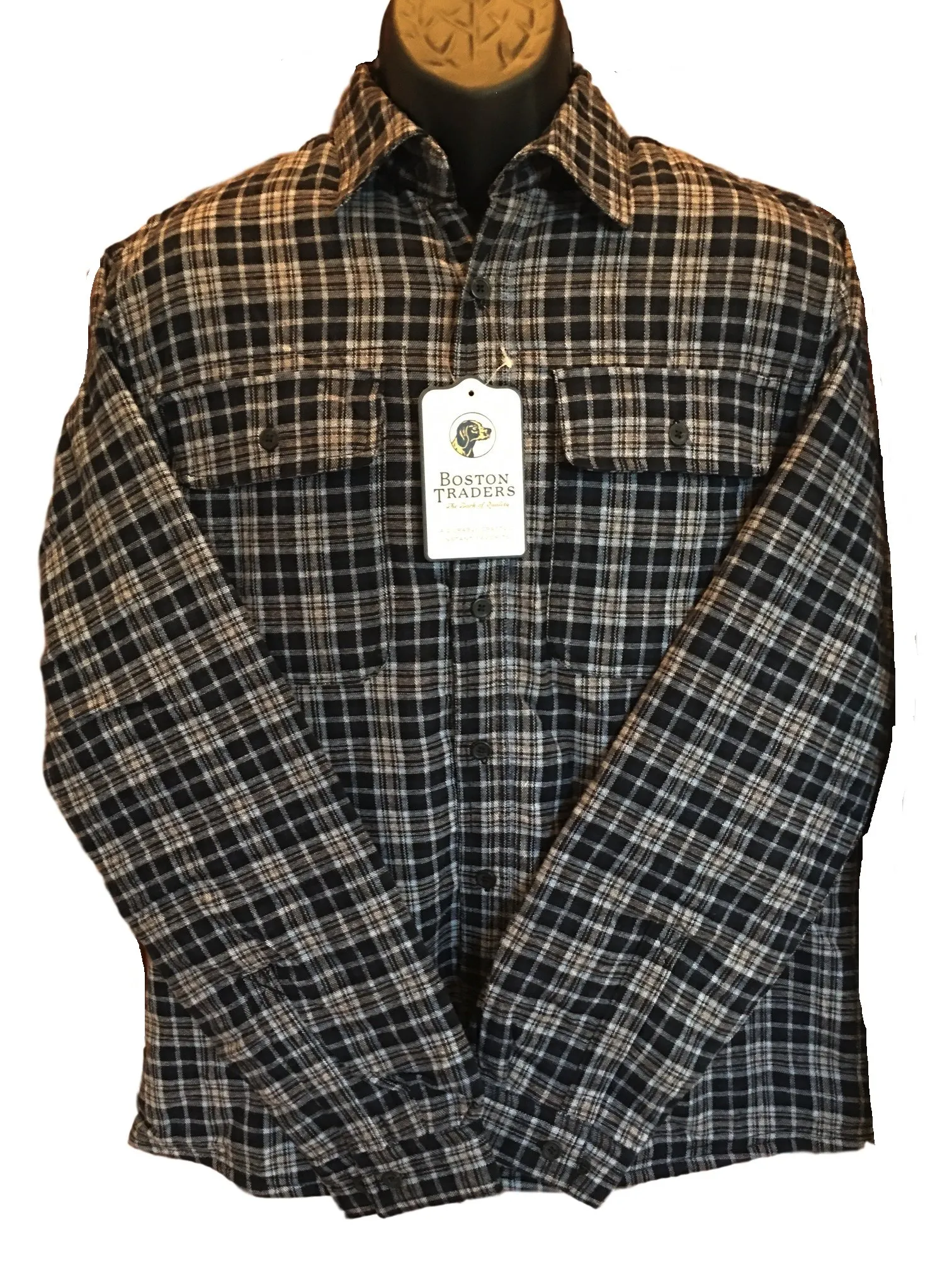 Men's Plush-Lined Flannel Shirt Jacket XX-Large Red/Navy Black/White by Boston Traders