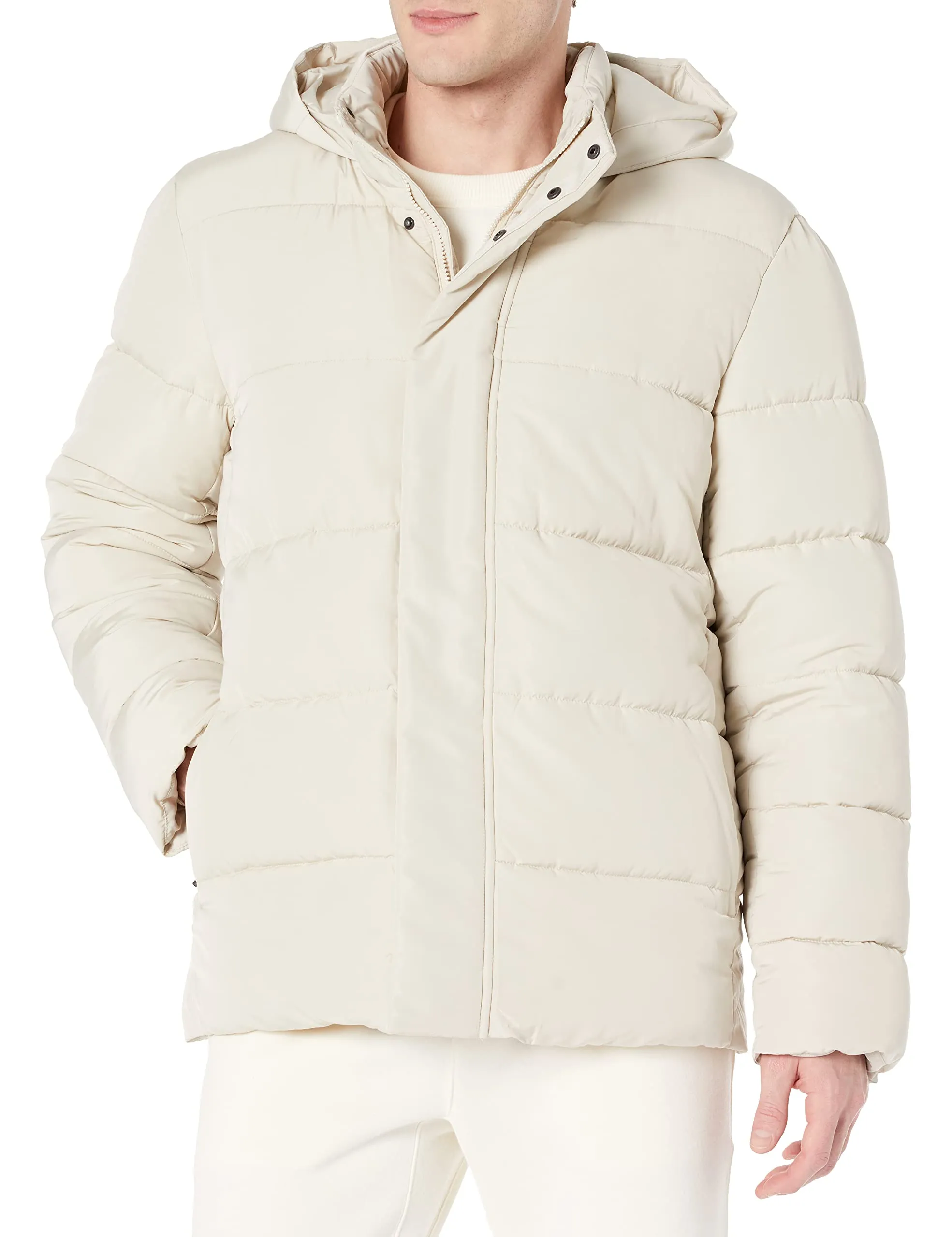 Men's Recycled Polyester Hooded Puffer Jacket - Medium, Water Repellent, Loose Fit, Eco-Friendly