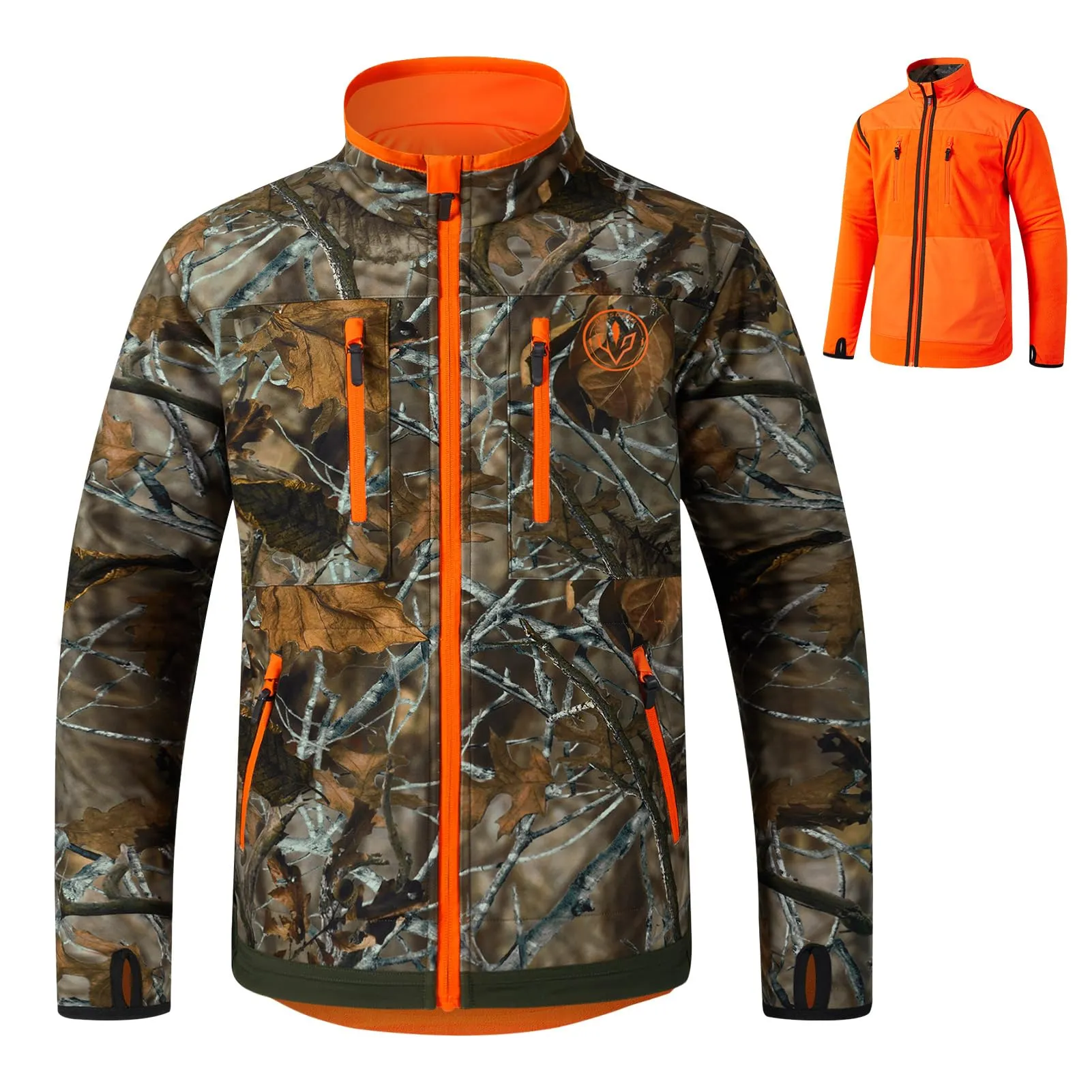 Men’s Reversible Insulated Hunting Jacket – Lightweight, Silent, Water Resistant, Windproof, Camo, Small