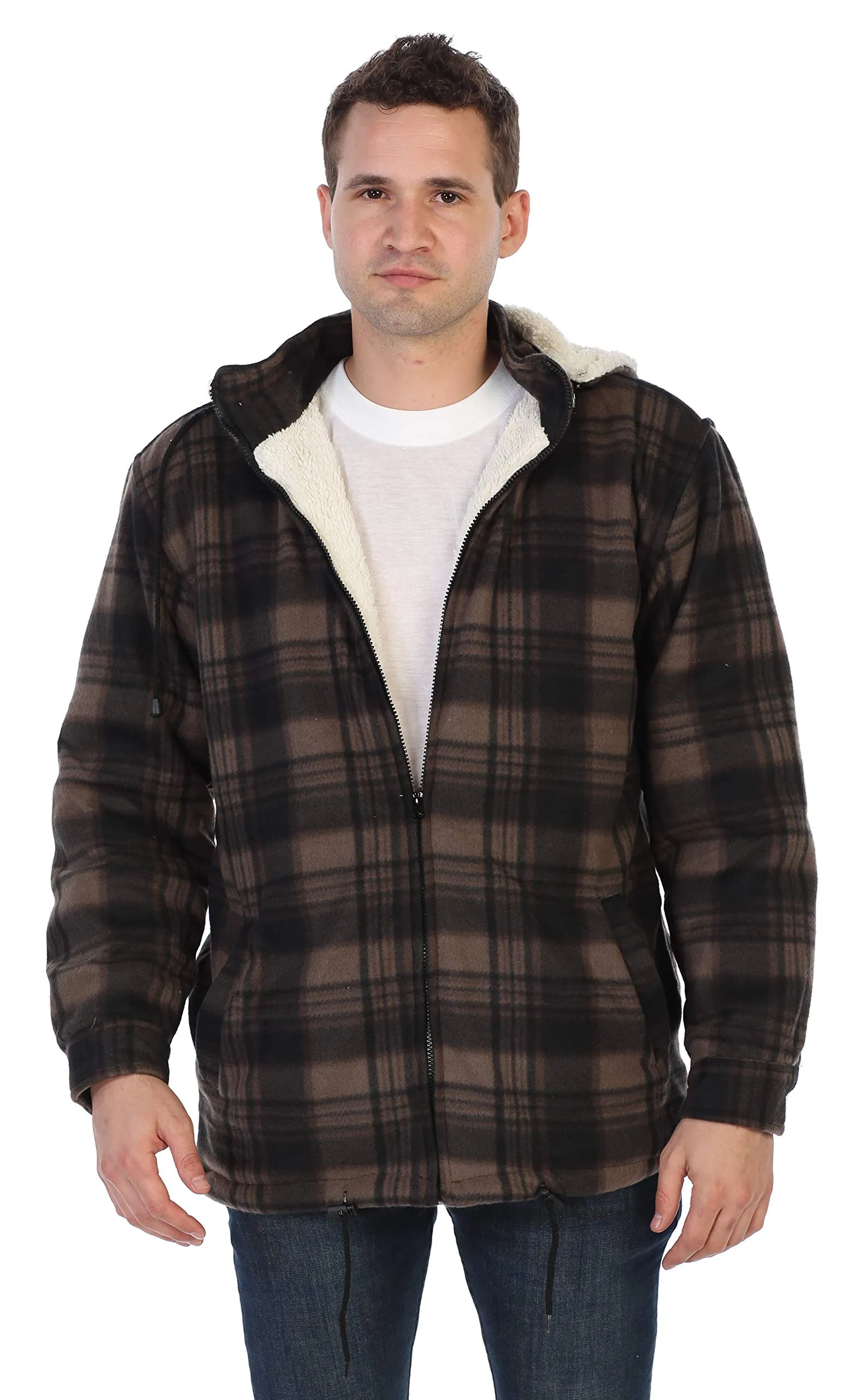 Mens Sherpa Lined Flannel Jacket with Removable Hood, Small, Heavyweight Polyester, Gioberti