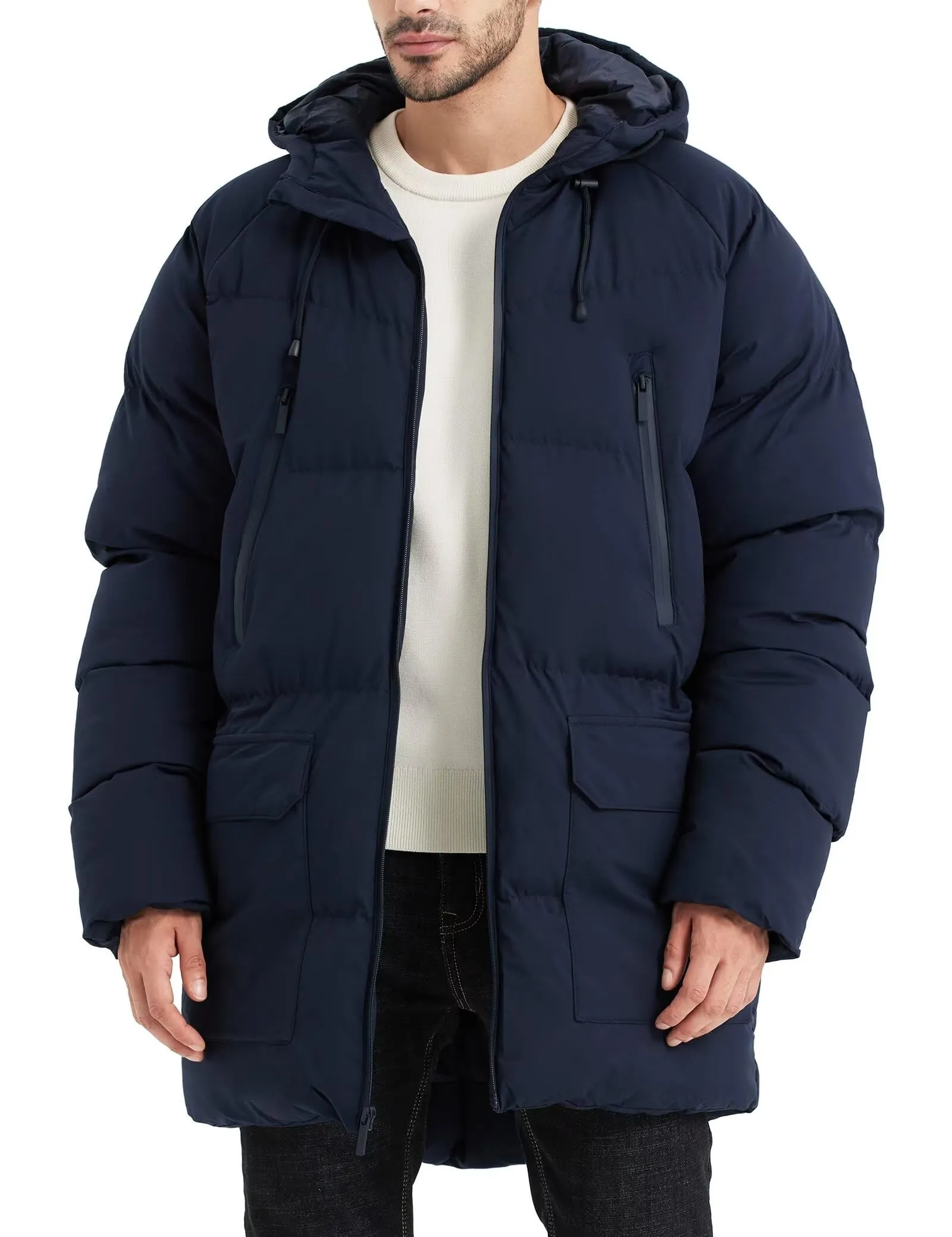 Men's Small Long Winter Coat Hooded Warm Quilted Jacket Water-resistant Cold Weather Parka