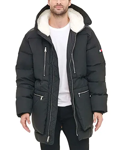 Men's Small Tommy Hilfiger Heavyweight Quilted Sherpa Hooded Parka with Down Alternative Insulation