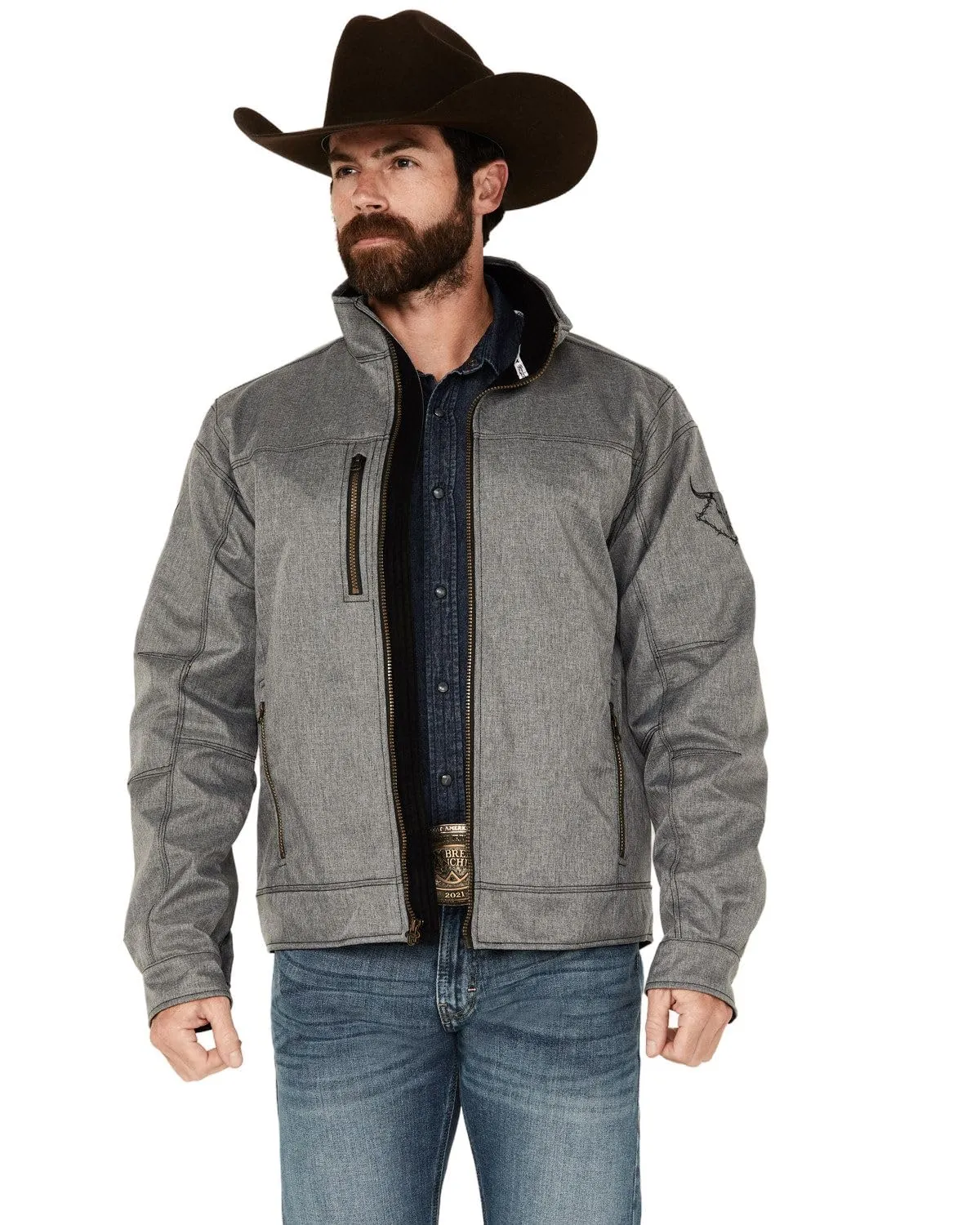 Men's Softshell Jacket in Grey - Cowboy Hardware, Small, Water-Resistant, Full Zip, Pockets