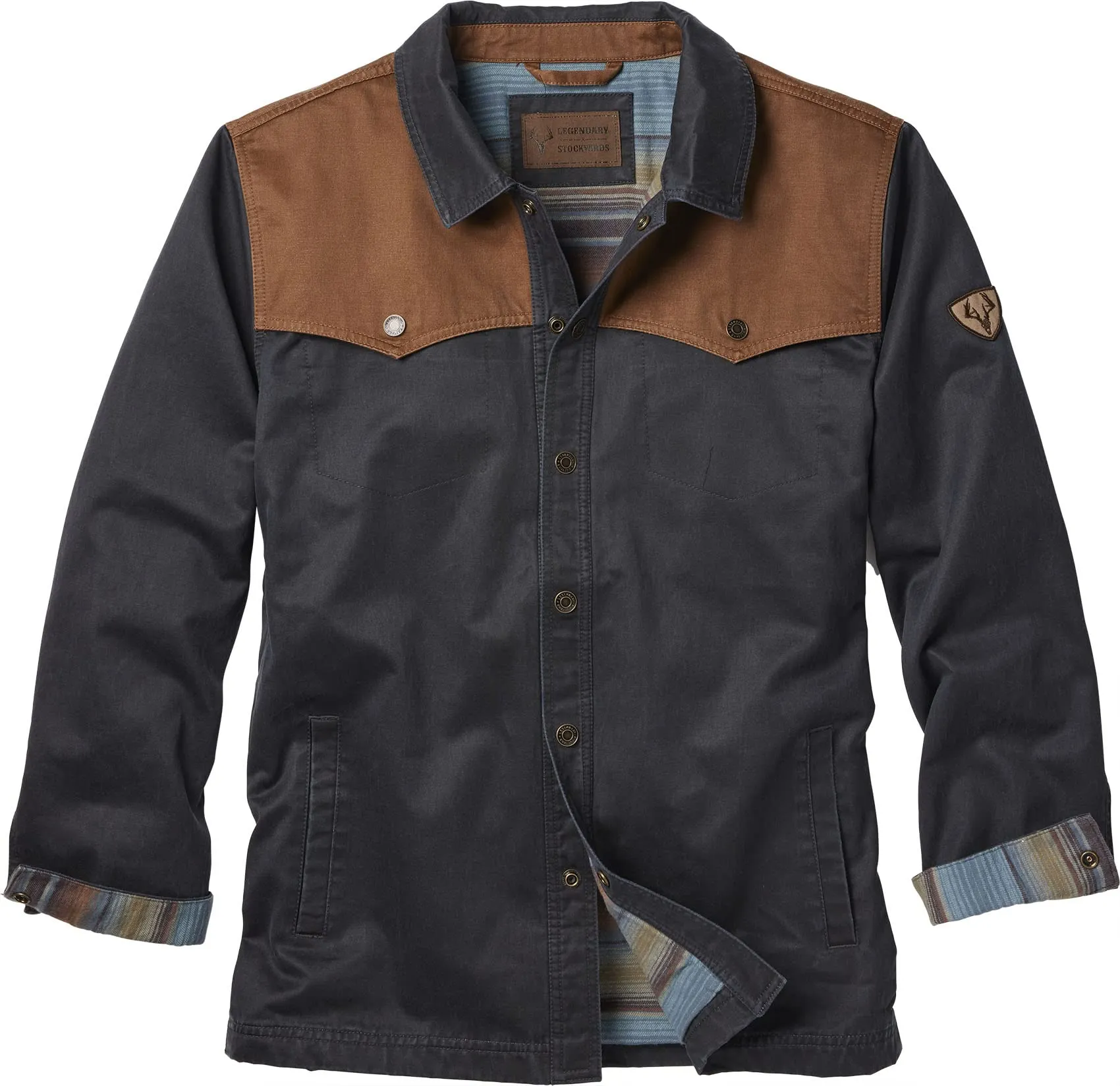 Men's Stockyards Lonestar Waxed Canvas Shirt Jacket - Small, Durable Poly/Cotton, Western Style