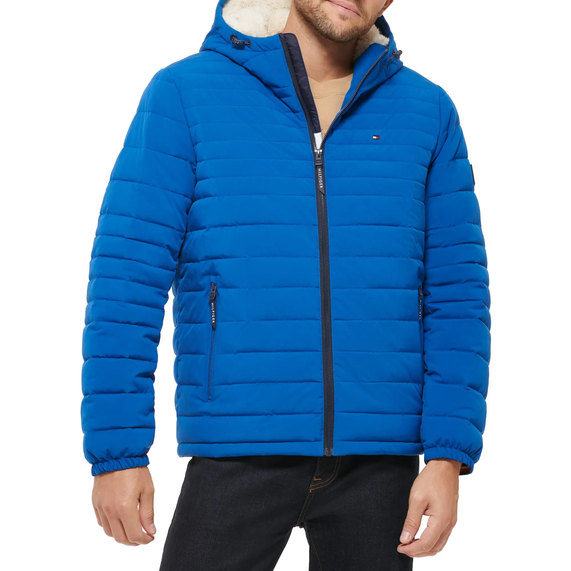 Men's Stretch Poly Hooded Packable Jacket with Sherpa Lining, X-Large, by Tommy Hilfiger