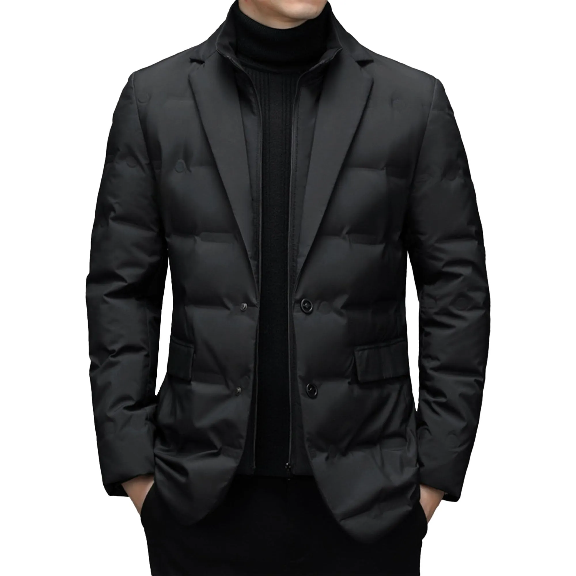 Men's Suit Collar Insulated Puffer Jacket, Medium, Thermal Windproof Blazer Down Coat