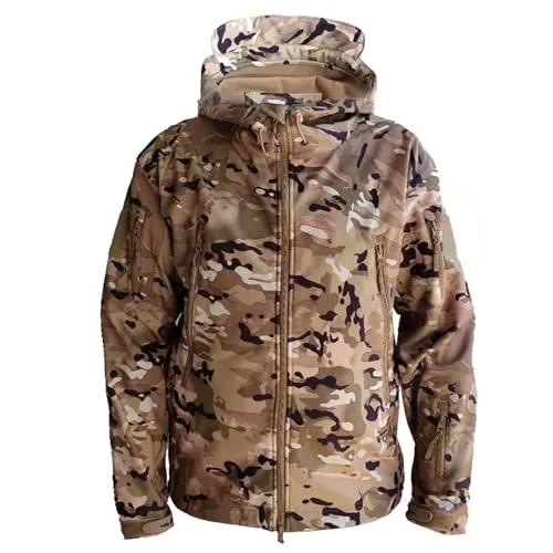 Mens Tactical Lightweight Softshell Jacket - Waterproof Performance Fleece Lined Camouflage