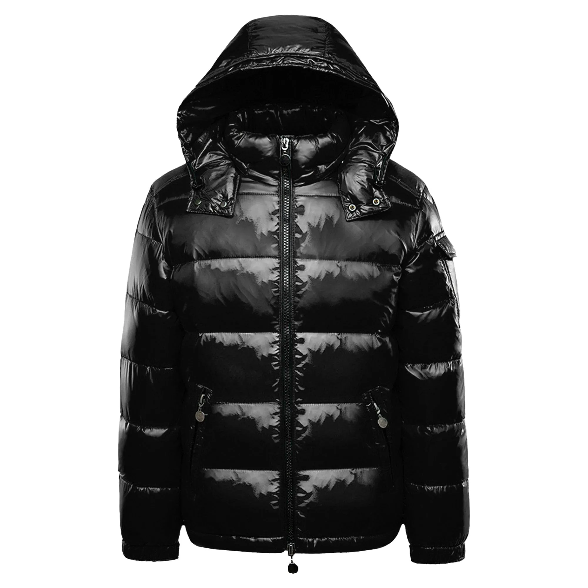 Men's Thermal Shiny Hooded Puffer Jacket Medium Water-Resistant Insulated Winter Coat