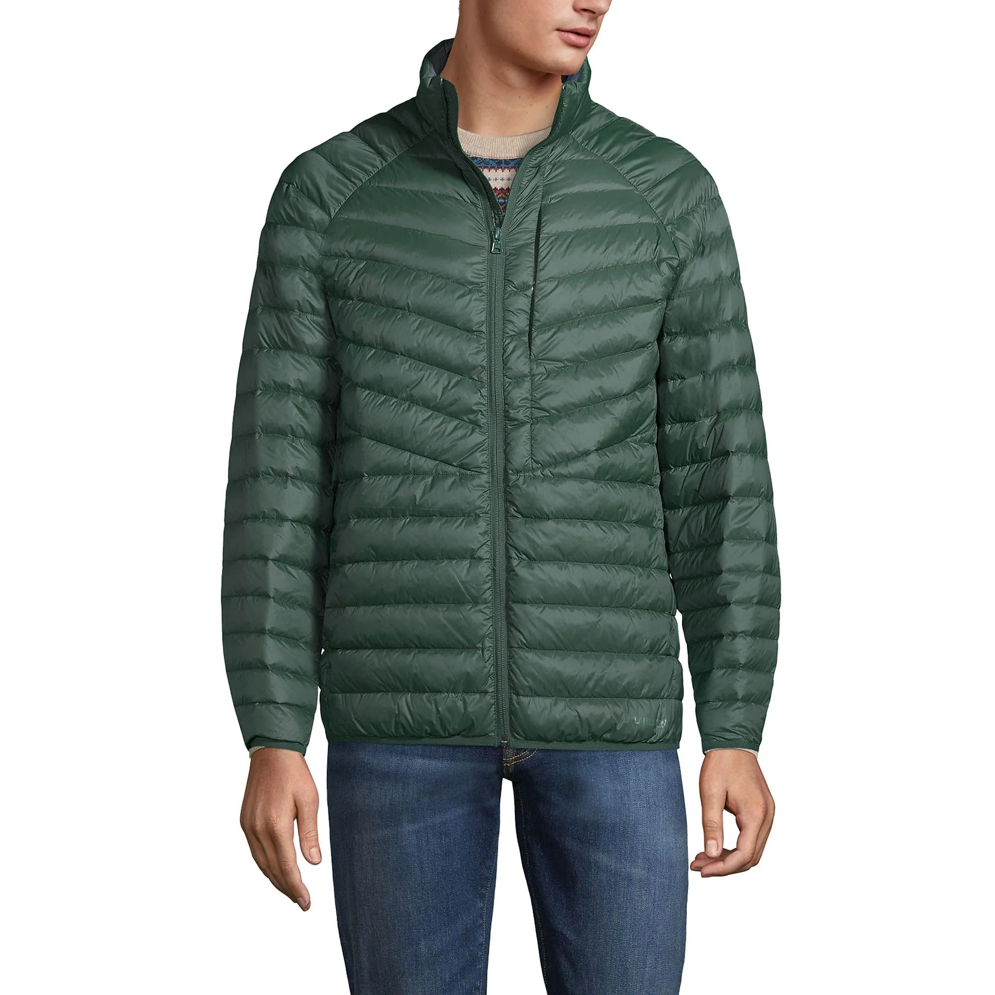 Mens Ultra Light Down Jacket Deep Woodland Green Regular Large - Lands' End