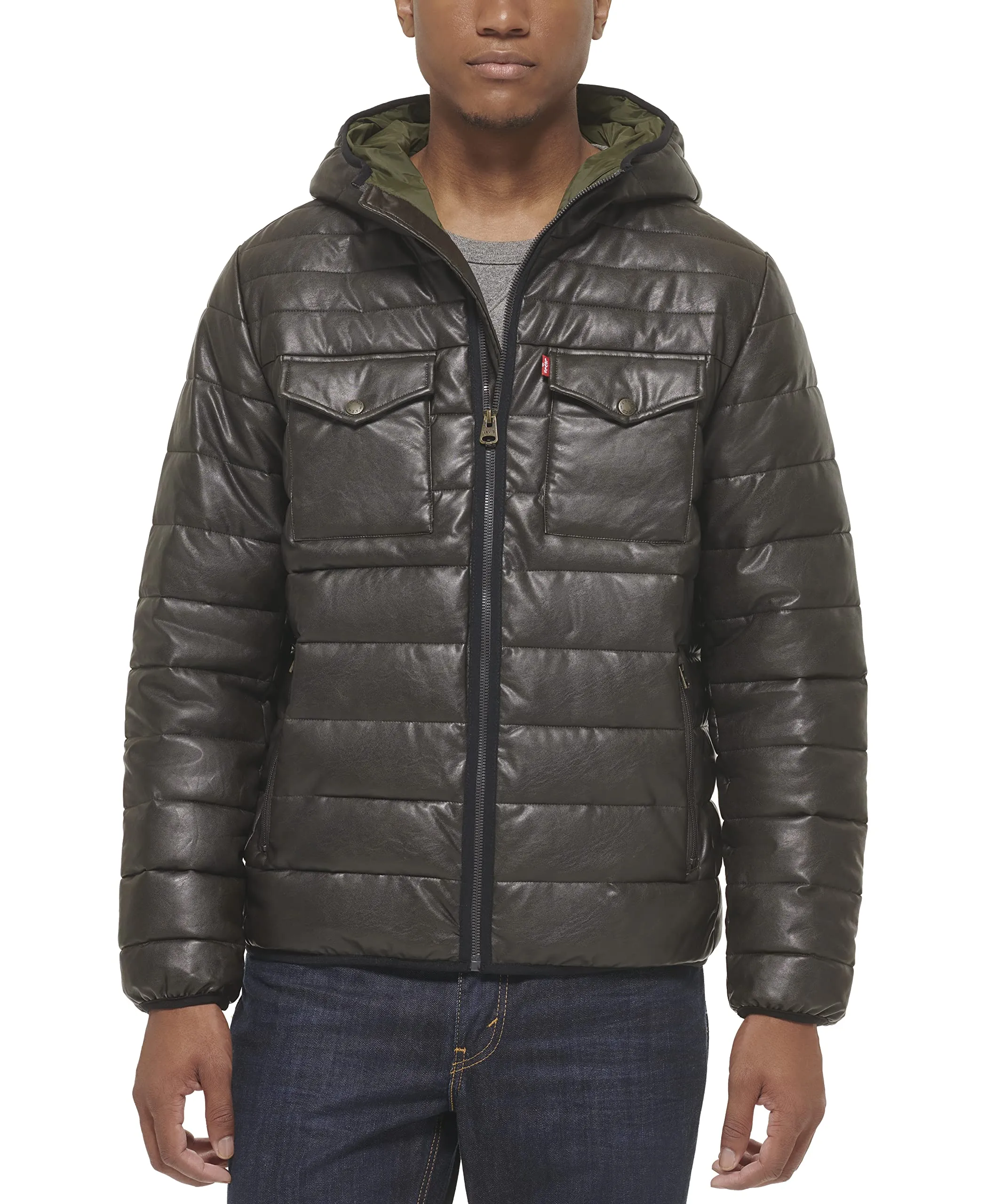 Men's Water Resistant Performance Stretch Hooded Puffer Jacket in Large - Levi's