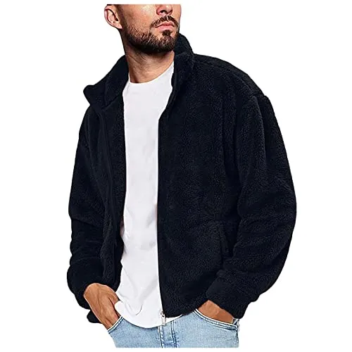 Mens Winter Coats Jacket Stand Collar Knitted Splice Sweater Coat Stylish Casual Outwear