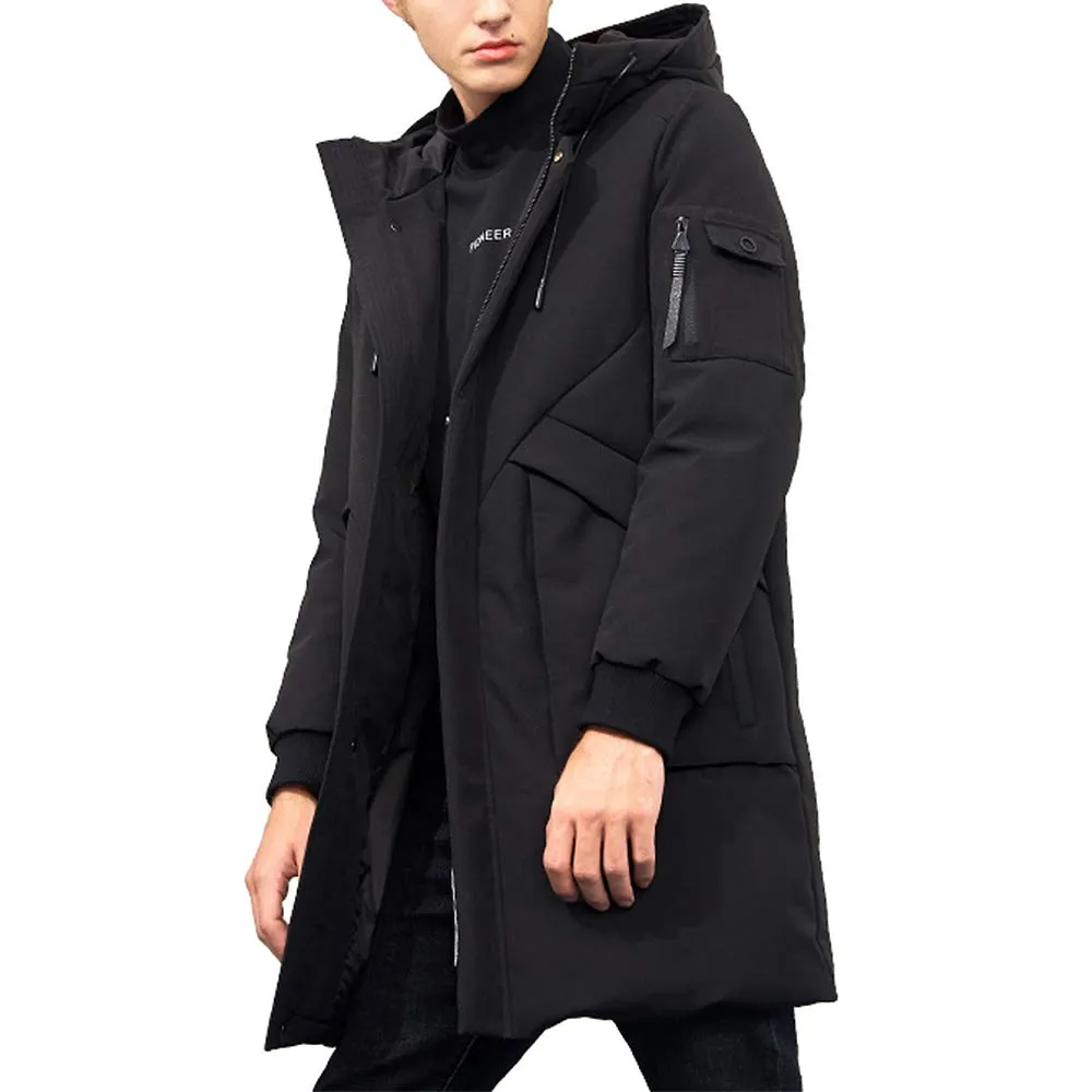 Men's Winter Coats Water-Repellent Windproof Thicken Parkas Long Hooded Puffer Jacket Small