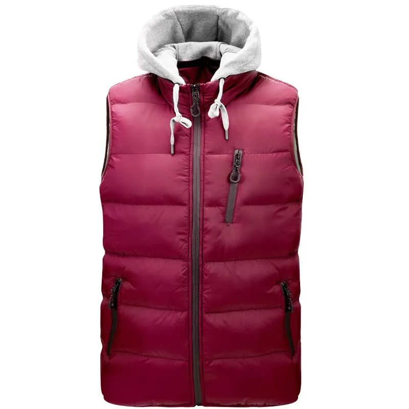 Men's Winter Jacket Lightweight Puffer Vest Hooded Sleeveless Jacket Down Filled Coats XXXL-5XL