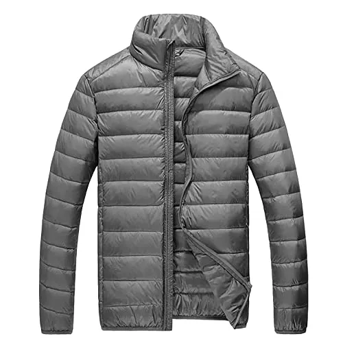 Men's Winter Puffer Jacket Lightweight Insulated Windproof Coat, XXL-5XL Black Packable Design