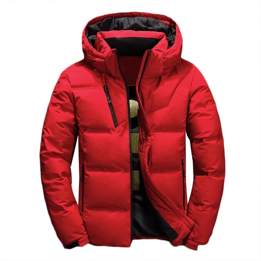 Men's Winter Quilted Down Jacket with Removable Hood, Slim Fit, X-Small, Waterproof, Padded