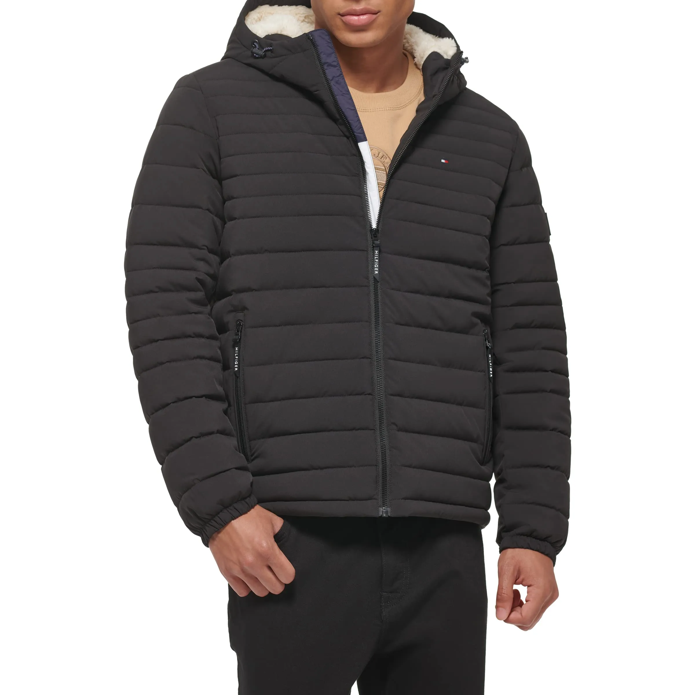 Men's X-Large Stretch Poly Hooded Packable Jacket with Sherpa Lining by Tommy Hilfiger