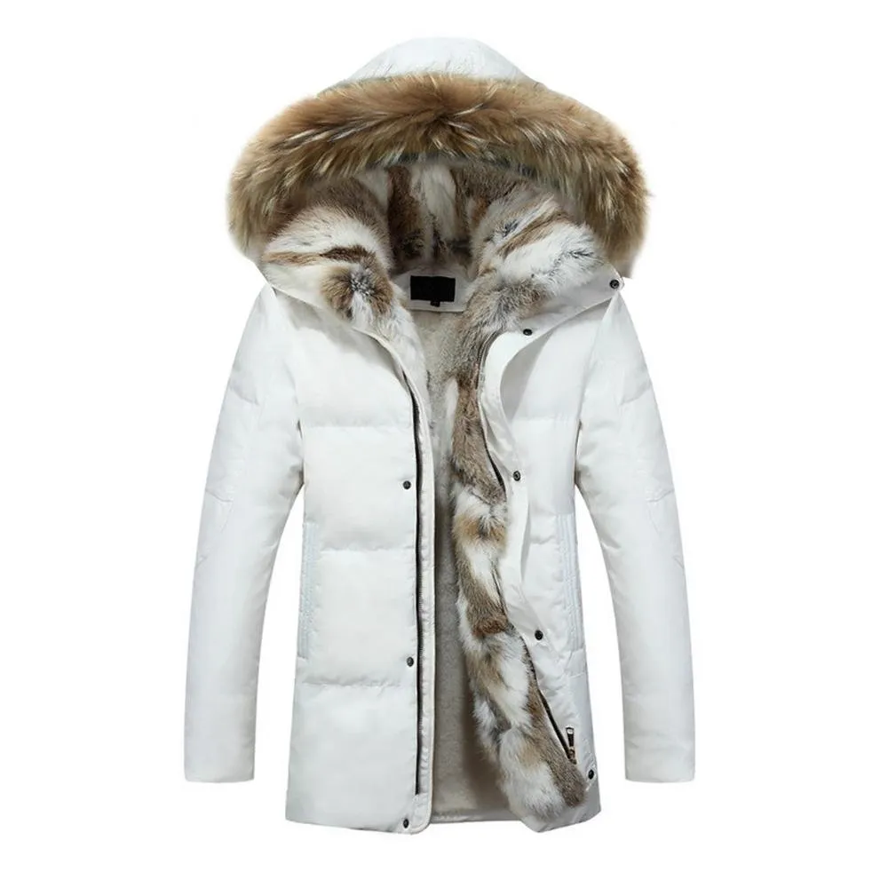 Men's XX-Large Fur Collar Hooded Down Jacket, Warm Fleece Lined, Waterproof Winter Coat